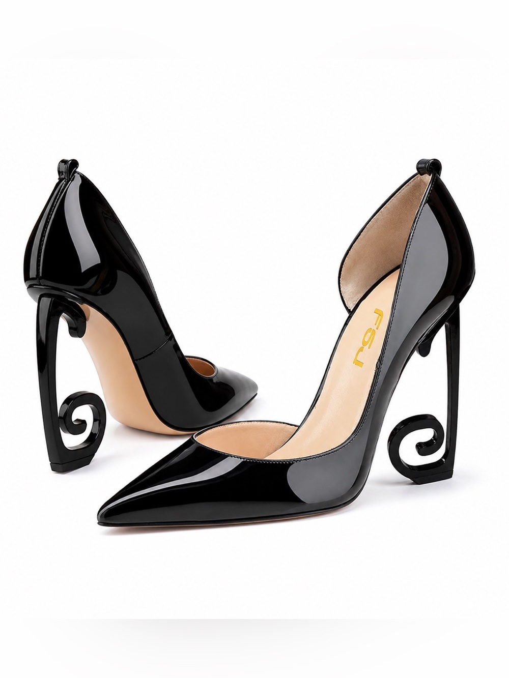 FSJ Black Sculptural Heel Pumps